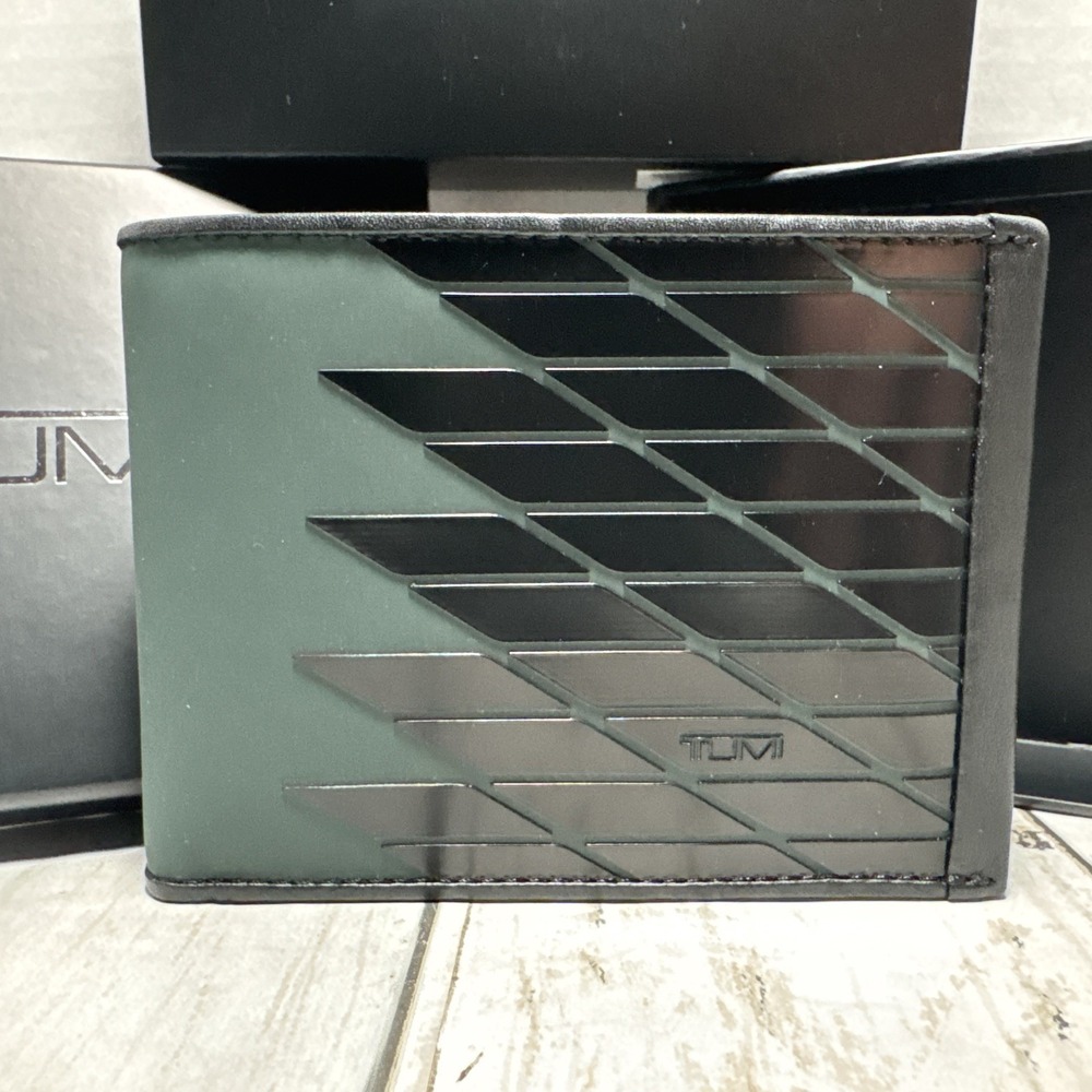 Tumi Alpha Slg Leather Double Billfold WALLET Dark Green